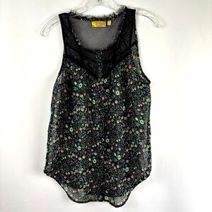 Princess Vera Wang Women Sheer Black Floral Mesh Sleeveless Tank Top - M